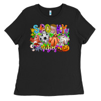 Black Spooky Vibes Ghost Ladies Tee - CowhideDigitalArt