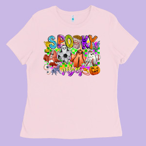 Spooky Vibes Ghost Ladies Tee Designed By Cowhidedigitalart
