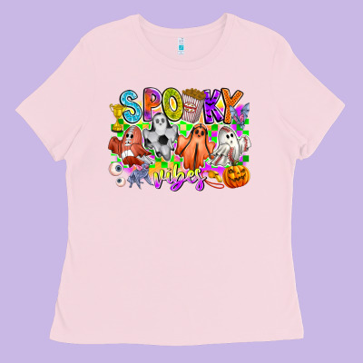 Spooky Vibes Ghost Ladies Tee Designed By Cowhidedigitalart