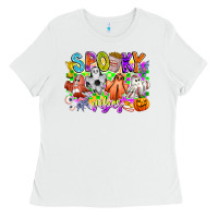 White Spooky Vibes Ghost Ladies Tee - CowhideDigitalArt