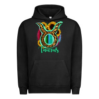 Pigment Black Taurus Zodiac Sign Sunflower Leopard Serape Urban Hoodie - RanaPortraitStore