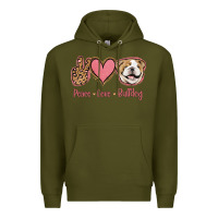 Army Green Peace Love Bulldog Premium Hoodie - Jasminsmagicworld