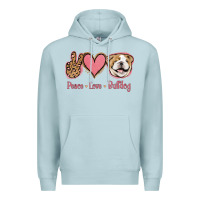 Blue Mist Peace Love Bulldog Premium Hoodie - Jasminsmagicworld