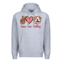 Heather Grey Peace Love Bulldog Premium Hoodie - Jasminsmagicworld