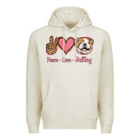Oatmeal Heather Peace Love Bulldog Premium Hoodie - Jasminsmagicworld