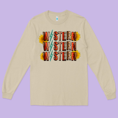Western Sunflower Long Sleeve Tee Designed By Racoondesign