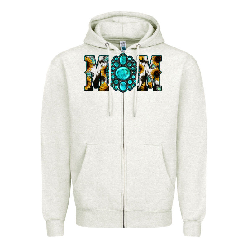 Sunflower Cowhide Turquoise Gemstone Mom Zipper Hoodie by Jasminsmagicworld | Teevron