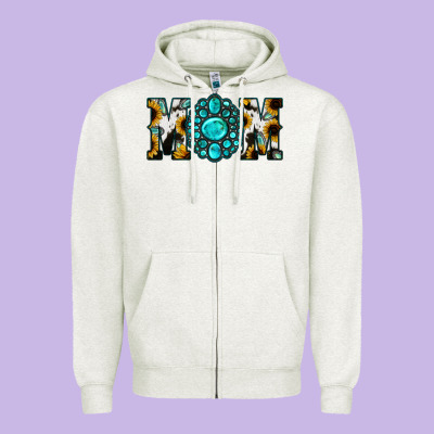 Sunflower Cowhide Turquoise Gemstone Mom Zipper Hoodie Designed By Jasminsmagicworld