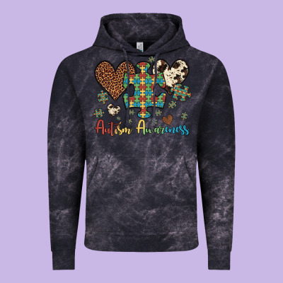 Autism Awareness Leopard Cowhide Herts Puzzle Vintage Hoodie Designed By Artiststas