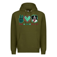 Army Green Peace Love Border Collie Premium Hoodie - Jasminsmagicworld