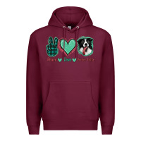 Burgundy Peace Love Border Collie Premium Hoodie - Jasminsmagicworld