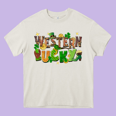 Western Lucky St. Patricks Day Heavy Core Tee Designed By Fadigitalartstudio