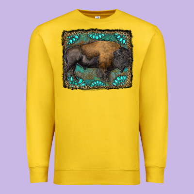 Bison With Gemstone Background Premium Sweatshirt Designed By Ranaportraitstore