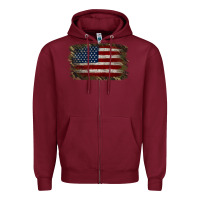 Burgundy Camouflage Usa Flag Background Zipper Hoodie - Jasminsmagicworld