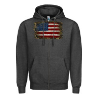 Charcoal Heather Camouflage Usa Flag Background Zipper Hoodie - Jasminsmagicworld