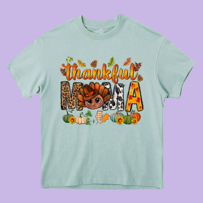 Thankful Mama And Turkey Bbs Heavy Core Tee Designed By Bundleandbundleshop