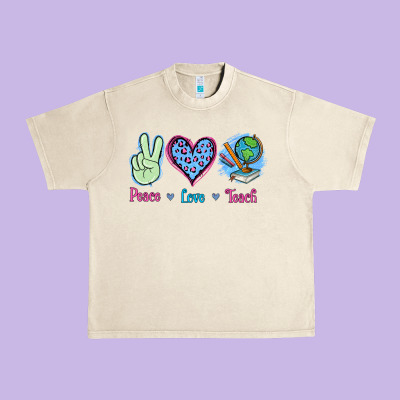 Peace Love Teach Urban Heavy Tee Designed By Jasminsmagicworld