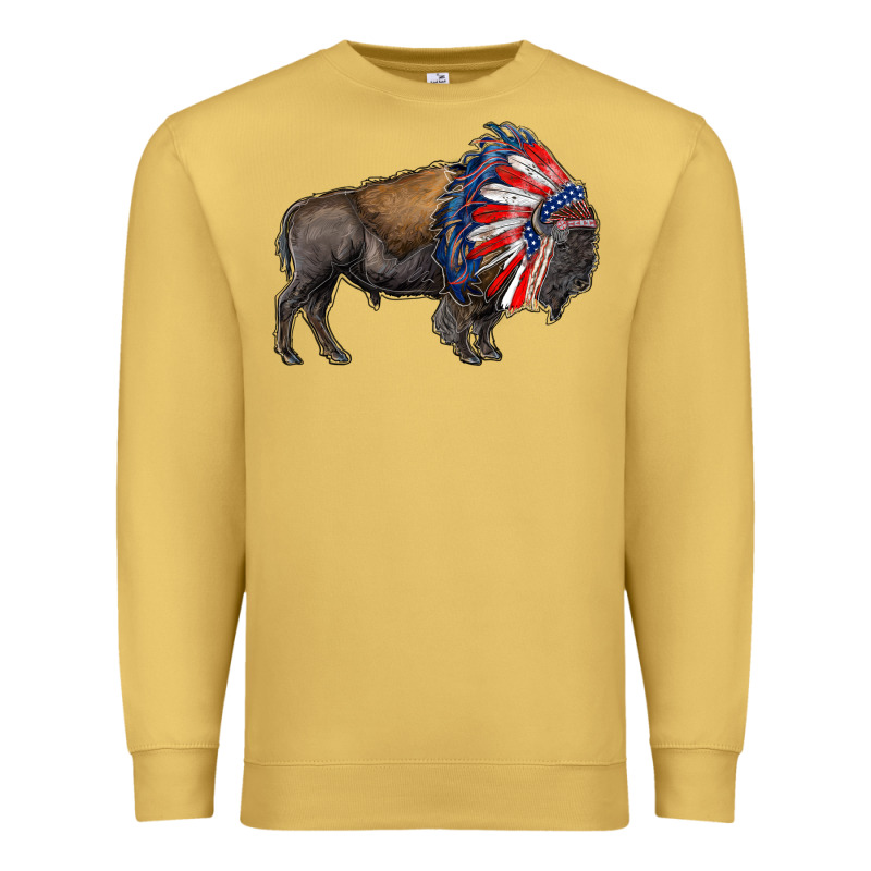 American Bison With Indian Headdress Premium Sweatshirt by RanaPortraitStore | Teevron