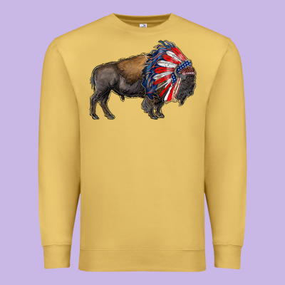 American Bison With Indian Headdress Premium Sweatshirt Designed By Ranaportraitstore