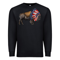 Black american bison with indian headdress Premium Sweatshirt - RanaPortraitStore