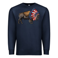 Navy american bison with indian headdress Premium Sweatshirt - RanaPortraitStore