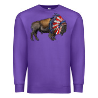 Purple american bison with indian headdress Premium Sweatshirt - RanaPortraitStore