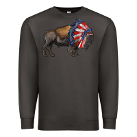 Smoke american bison with indian headdress Premium Sweatshirt - RanaPortraitStore