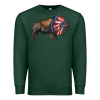 Sports Green american bison with indian headdress Premium Sweatshirt - RanaPortraitStore
