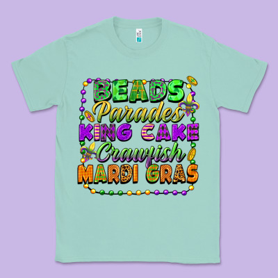 Beads Parades King Cake Crawfish Mardi Gras Classic Tee Designed By Fadigitalartstudio