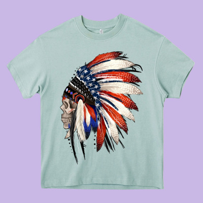 4th Of July Indian Headdress Gypsy Spirit Skull Heavy Core Tee Designed By Jasminsmagicworld