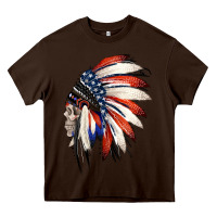 Chocolate Brown 4th of July Indian Headdress Gypsy Spirit Skull Heavy Core Tee - Jasminsmagicworld