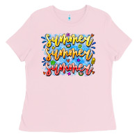 Bubblegum Pink Summer Summer Summer Ladies Tee - CowhideDigitalArt