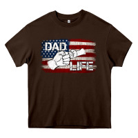 Chocolate Brown Dad Life with American Flag Heavy Core Tee - Jasminsmagicworld