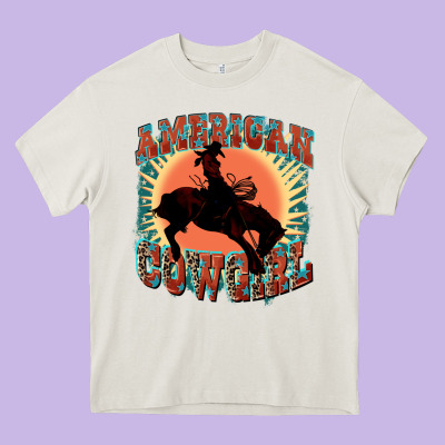 American Cowgirl 4th Of July Heavy Core Tee Designed By Fadigitalartstudio