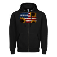 Black Distressed Yellow Sunflower American Flag Zipper Hoodie - Jasminsmagicworld