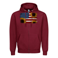 Burgundy Distressed Yellow Sunflower American Flag Zipper Hoodie - Jasminsmagicworld