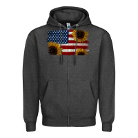 Charcoal Heather Distressed Yellow Sunflower American Flag Zipper Hoodie - Jasminsmagicworld