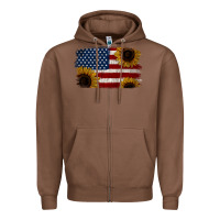 Chestnut Distressed Yellow Sunflower American Flag Zipper Hoodie - Jasminsmagicworld