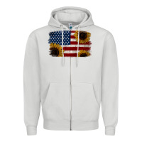 Dove Grey Distressed Yellow Sunflower American Flag Zipper Hoodie - Jasminsmagicworld