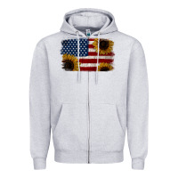 Heather Grey Distressed Yellow Sunflower American Flag Zipper Hoodie - Jasminsmagicworld