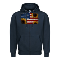 Navy Distressed Yellow Sunflower American Flag Zipper Hoodie - Jasminsmagicworld