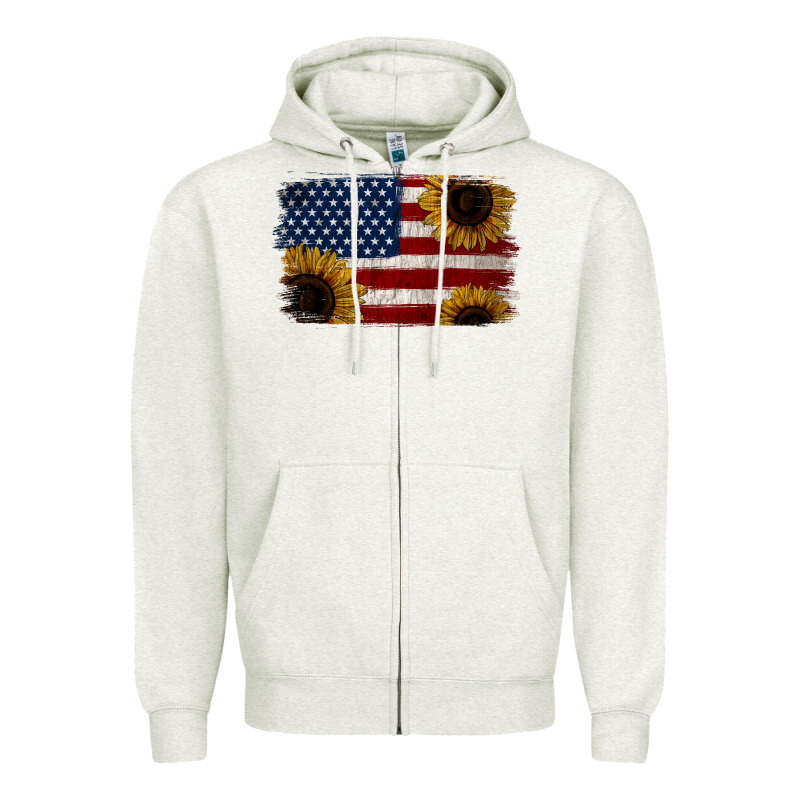 Distressed Yellow Sunflower American Flag Zipper Hoodie by Jasminsmagicworld | Teevron