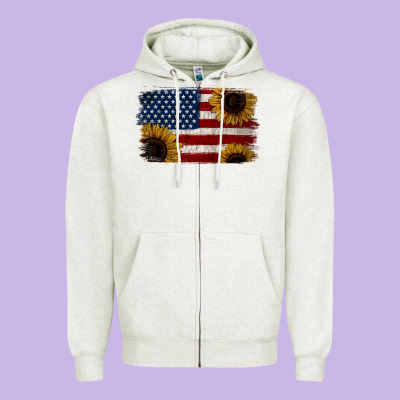 Distressed Yellow Sunflower American Flag Zipper Hoodie Designed By Jasminsmagicworld