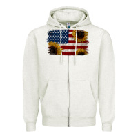 Oatmeal Heather Distressed Yellow Sunflower American Flag Zipper Hoodie - Jasminsmagicworld