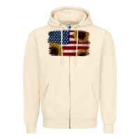 Sandshell Distressed Yellow Sunflower American Flag Zipper Hoodie - Jasminsmagicworld