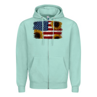 Seafoam Distressed Yellow Sunflower American Flag Zipper Hoodie - Jasminsmagicworld