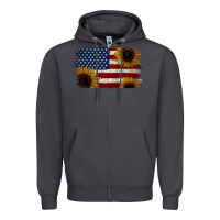 Smoke Distressed Yellow Sunflower American Flag Zipper Hoodie - Jasminsmagicworld