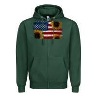 Sports Green Distressed Yellow Sunflower American Flag Zipper Hoodie - Jasminsmagicworld