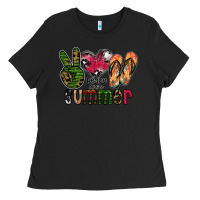 Black peace love summer Ladies Tee - CowhideDigitalArt