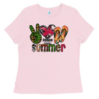 Bubblegum Pink peace love summer Ladies Tee - CowhideDigitalArt